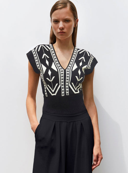 top v maille jacquard ikat