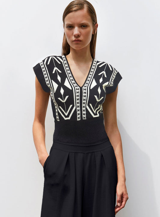 top v maille jacquard ikat