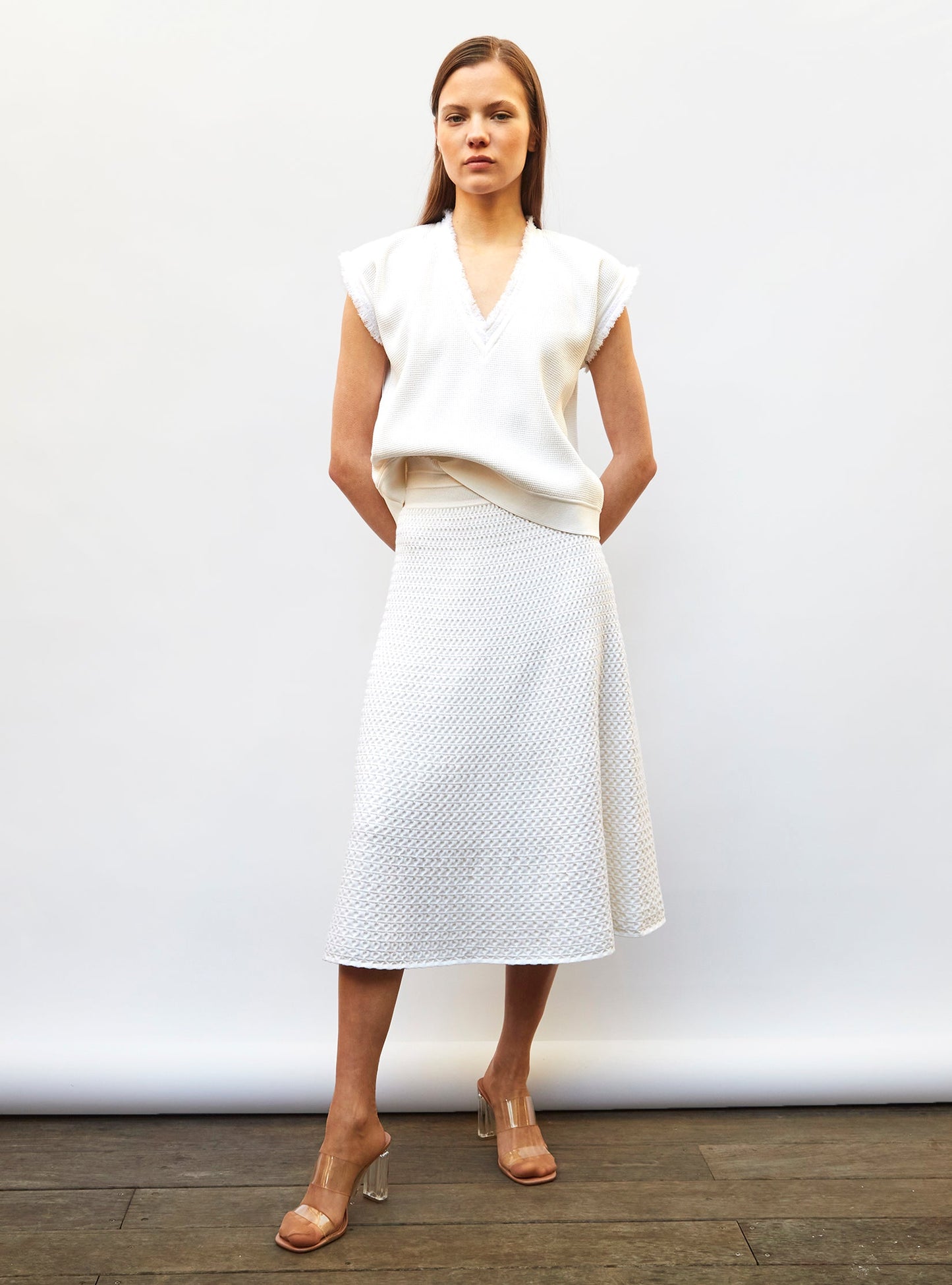 jupe midi maille smockée