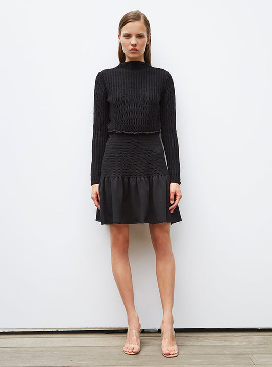 jupe courte en maille smockée