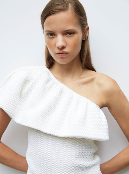 one shoulder en maille smockée