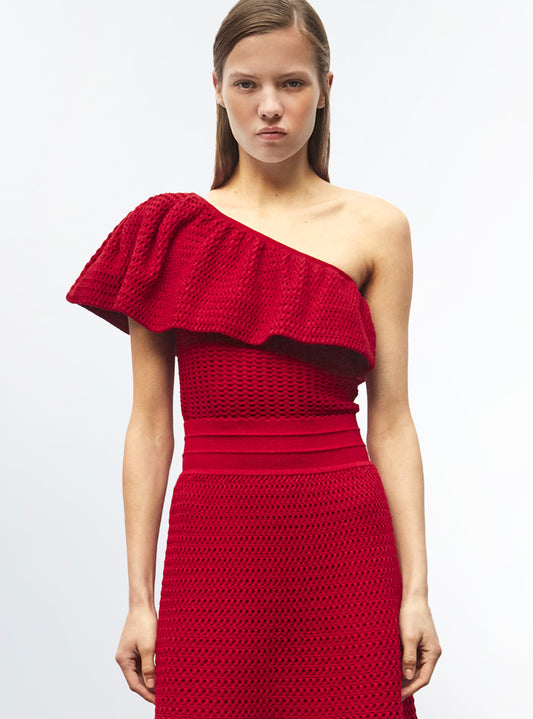 one shoulder en maille smockée