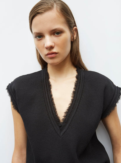 top en maille à franges