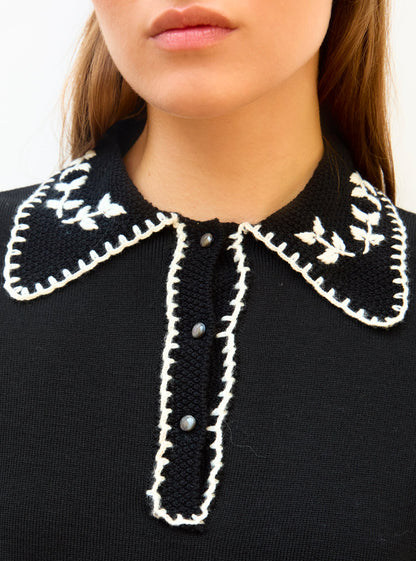 chemise maille brodée main
