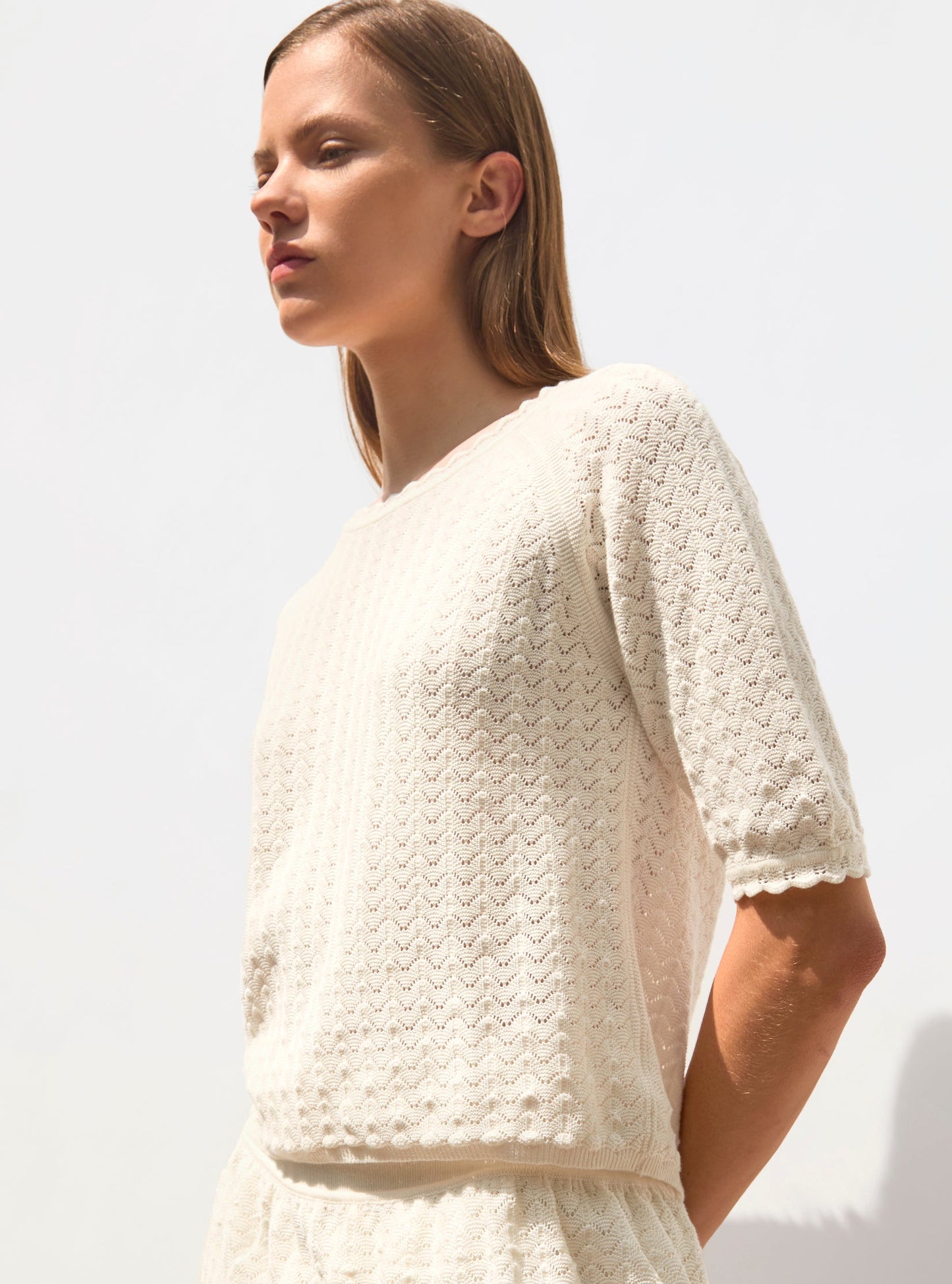 top manches coudes maille pointelle