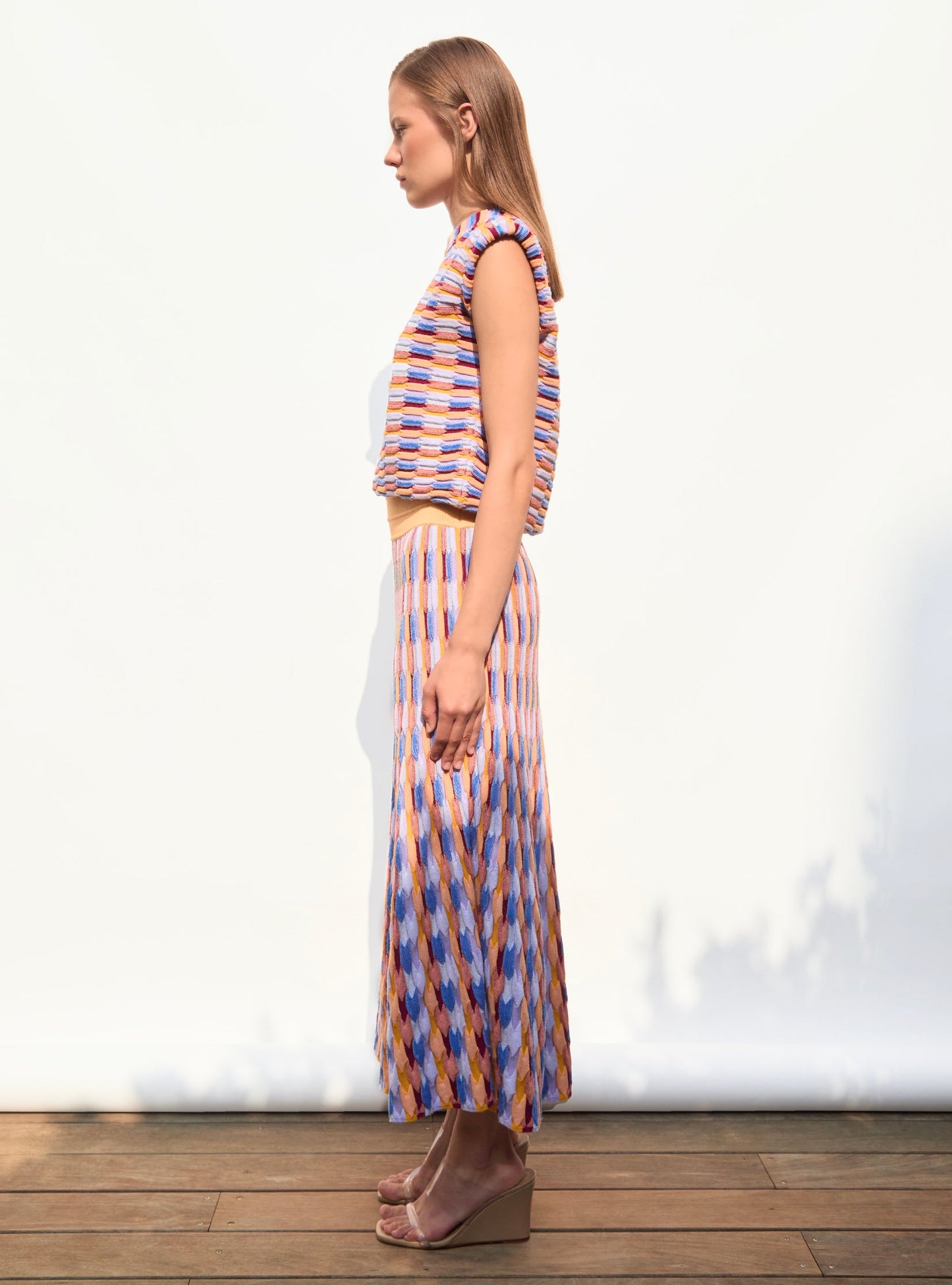 jupe longue maille zellige multicolore